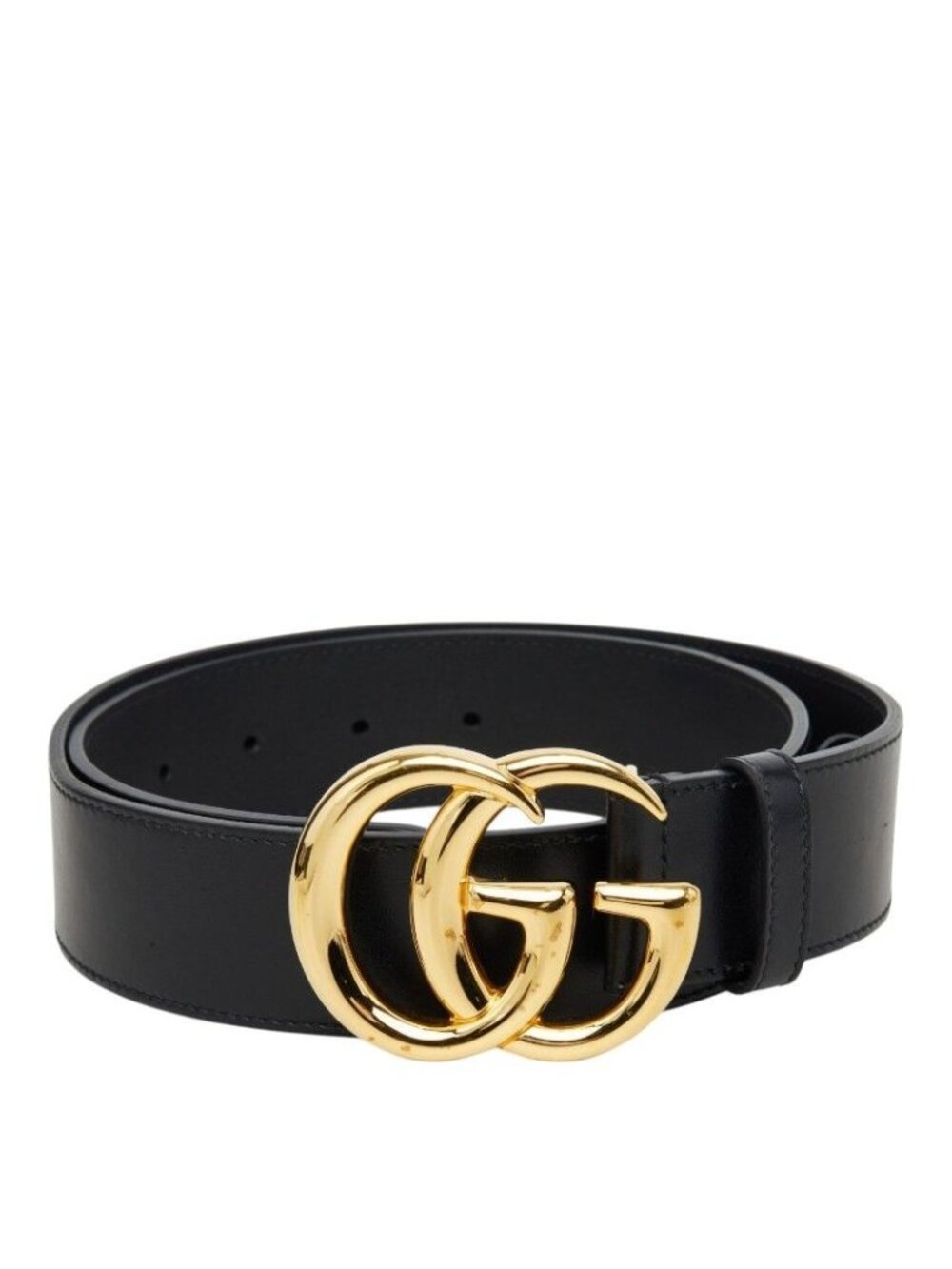 Gucci GG Marmont Double G Shiny Buckle Wide Belt ‎ Gold Black Leather